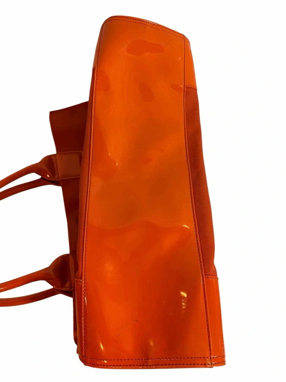 Tory Burch Orange Canvas Tote Patent Leather Trim Embossed Logo Bag